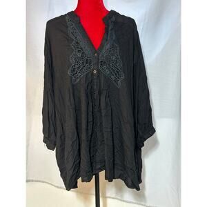 Chelsea Studio Tunic Shirt with Lace Black button down Rayon womens 3xl